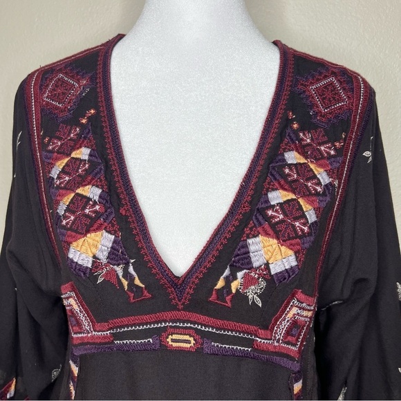 Free People Tulum Embroidered Aztec Boho V-Neck Kimono Sleeve Mini Dress XS - Picture 5 of 13